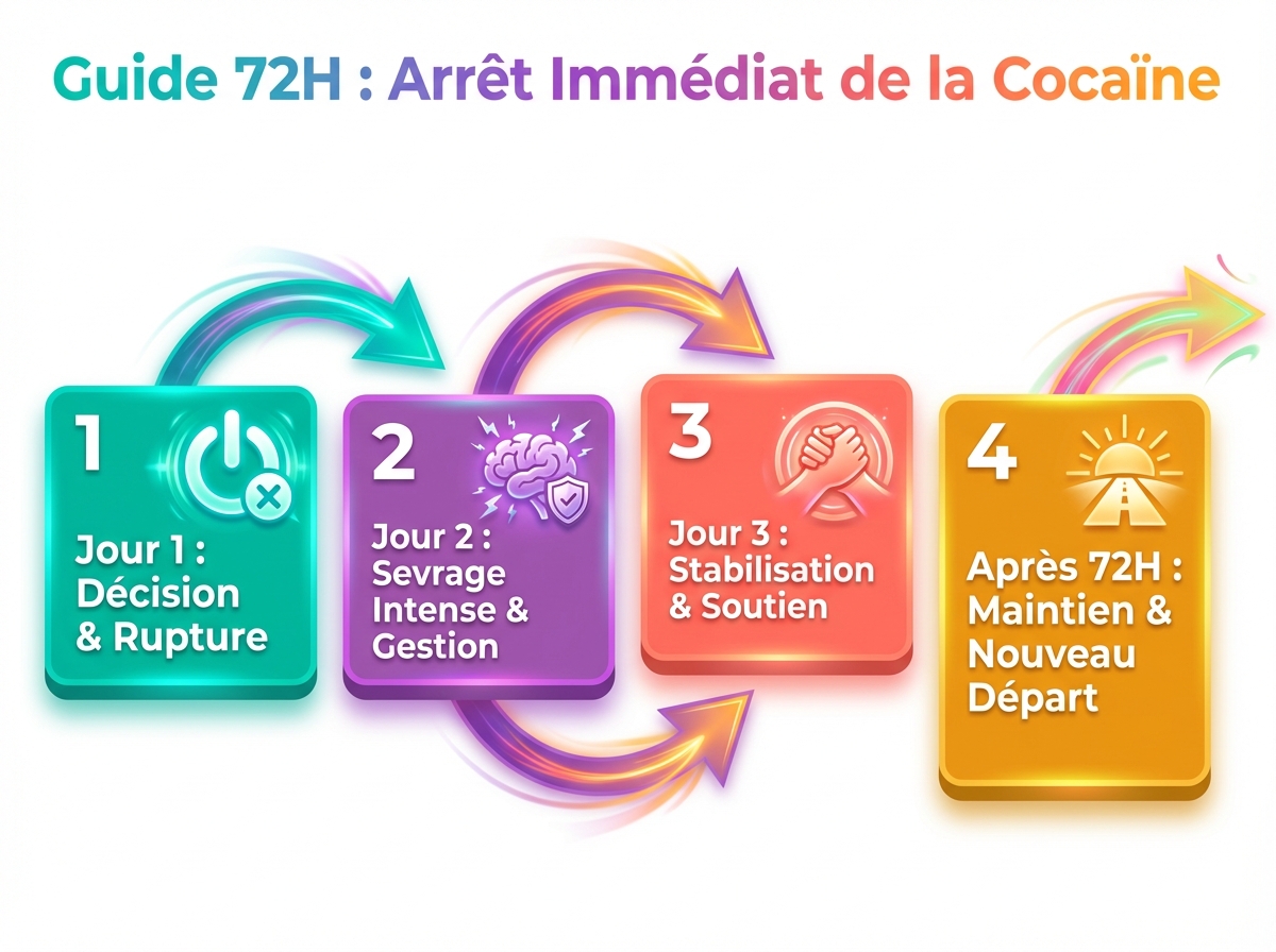 Infographie diagram : Comment arrêter la coke du jour au lendemain : guide 72h