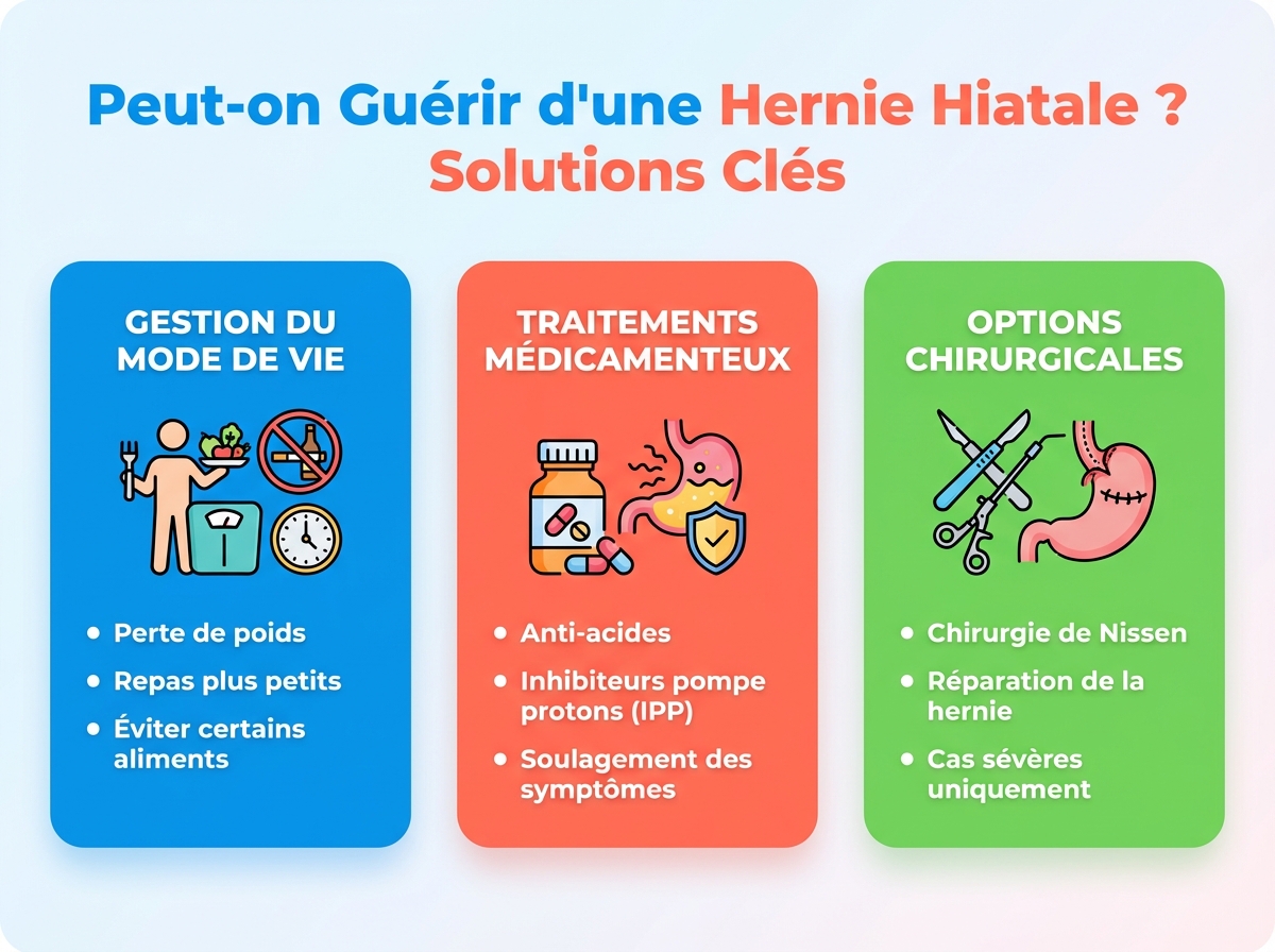 Infographie cheat sheet : Peut-on guérir d'une hernie hiatale ? Options et solutions
