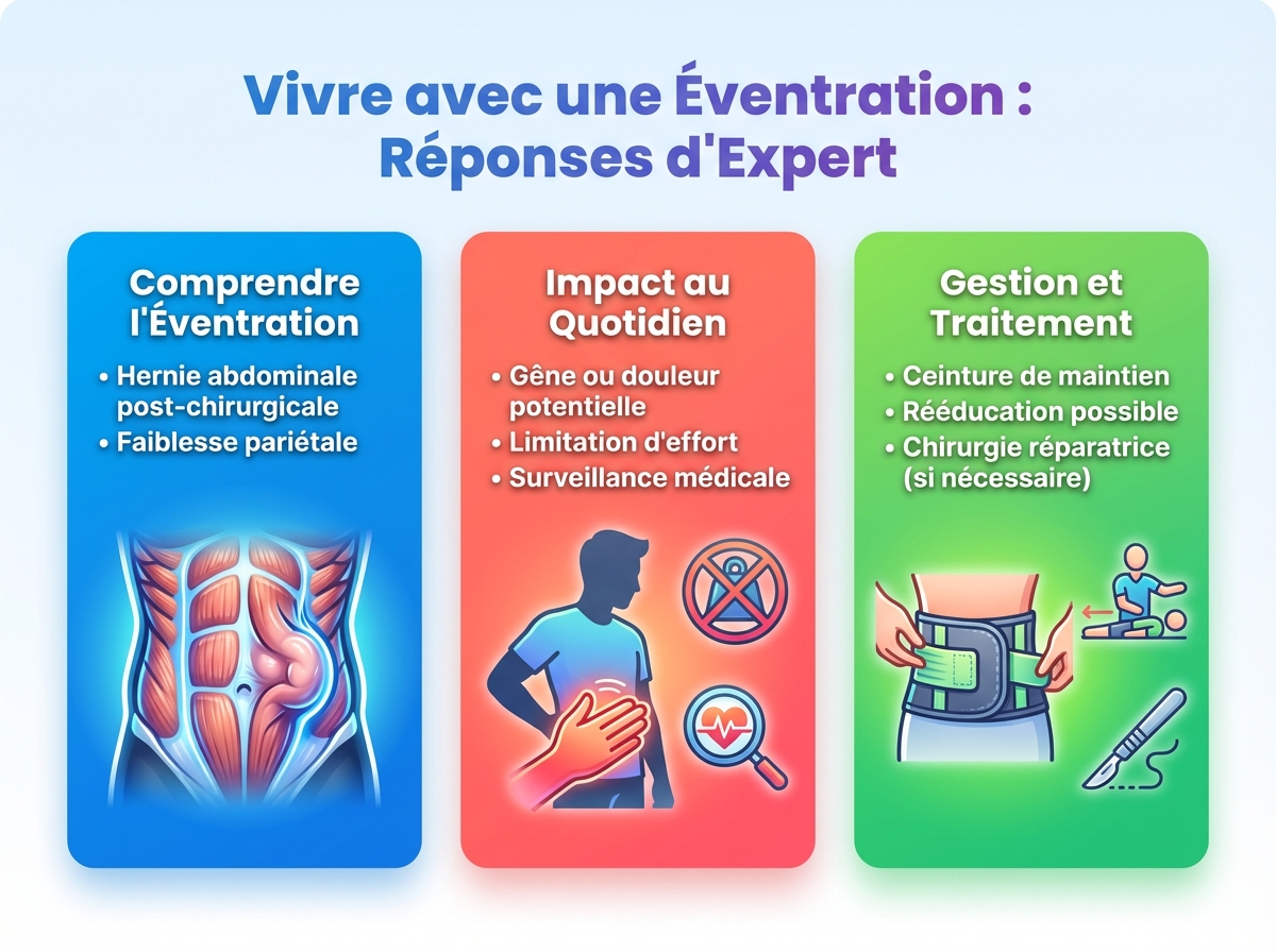 Infographie cheat sheet : Peut-on vivre avec une éventration ? Réponses d'expert