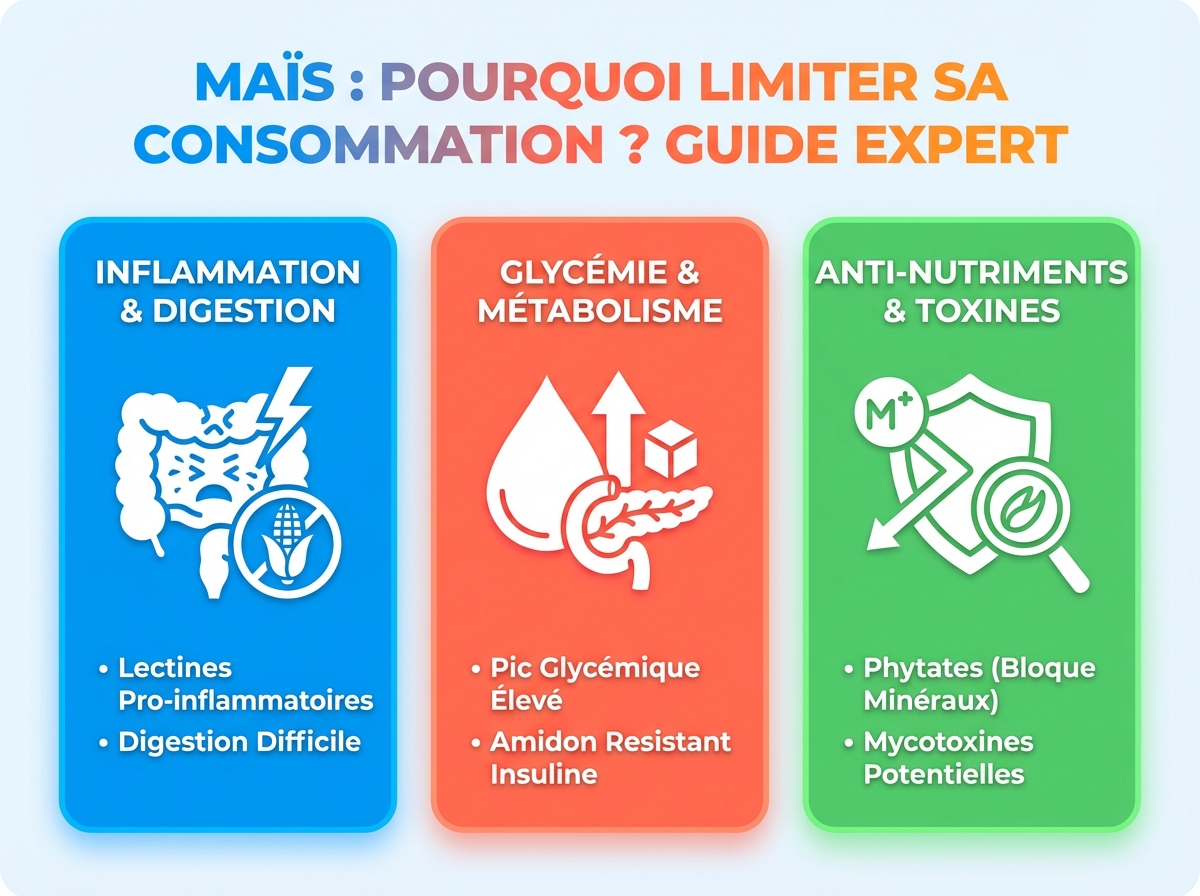 Infographie cheat sheet : Pourquoi le maïs n'est pas bon pour la santé - guide expert