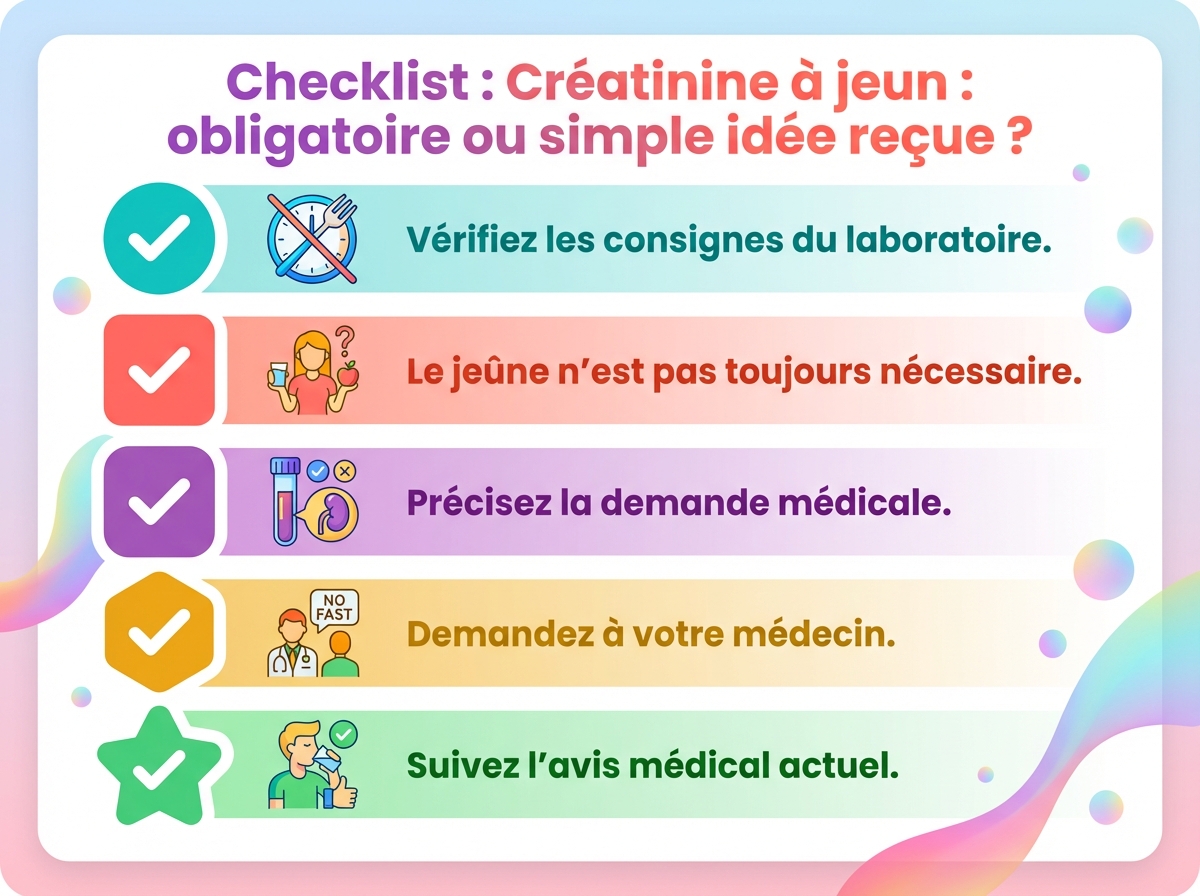 Infographie checklist : Créatinine à jeun : obligatoire ou simple idée reçue ?