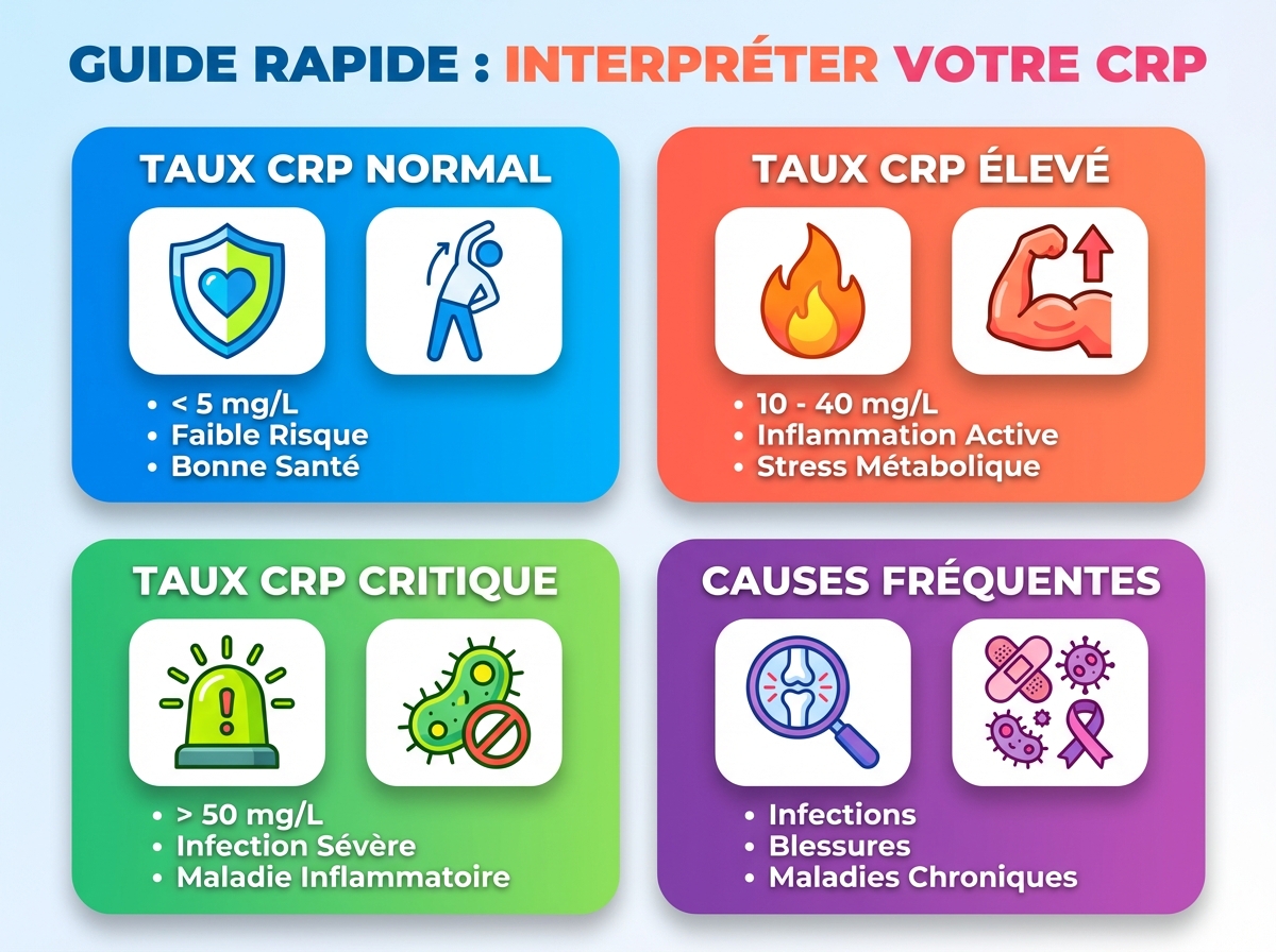 Infographie cheat sheet : Tableau CRP : interpréter rapidement votre taux sanguin